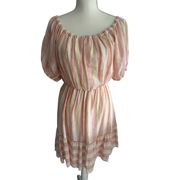 POOKIE & SEBASTIAN Striped Linen Blend Dress Size L - Picture 1 of 12